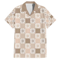 Hawaiian Palaka Quilt Pattern Family Matching Off Shoulder Maxi Dress and Hawaiian Shirt Hawaii Culture Pineapple LT9 Dad's Shirt - Short Sleeve Beige - Polynesian Pride
