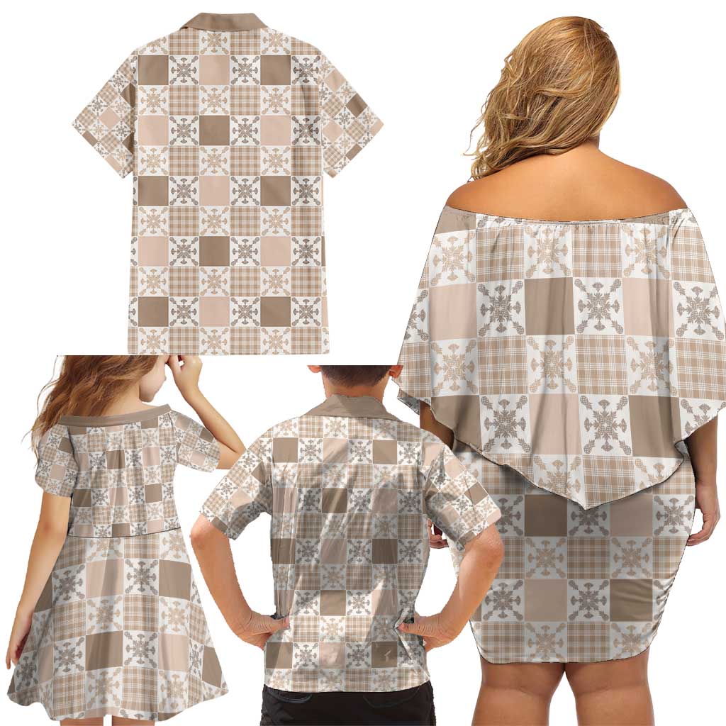 Hawaiian Palaka Quilt Pattern Family Matching Off Shoulder Short Dress and Hawaiian Shirt Hawaii Culture Pineapple LT9 - Polynesian Pride