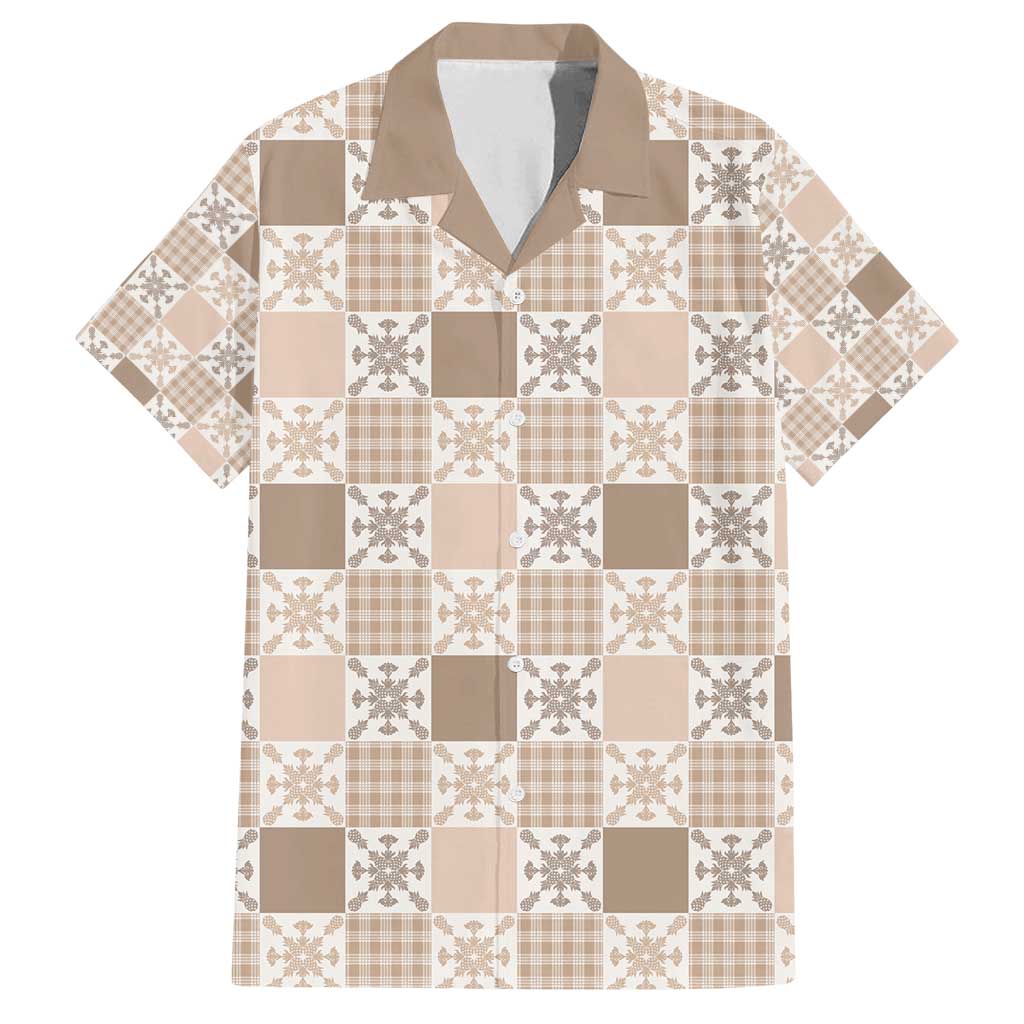 Hawaiian Palaka Quilt Pattern Family Matching Off Shoulder Short Dress and Hawaiian Shirt Hawaii Culture Pineapple LT9 Dad's Shirt - Short Sleeve Beige - Polynesian Pride