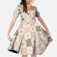 Hawaiian Palaka Quilt Pattern Family Matching Short Sleeve Bodycon Dress and Hawaiian Shirt Hawaii Culture Pineapple LT9 Daughter's Dress Beige - Polynesian Pride