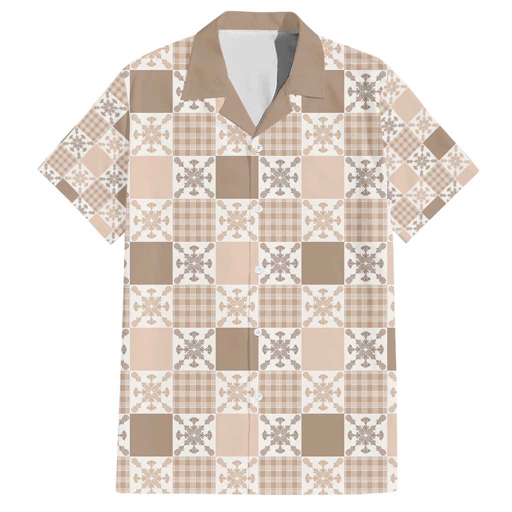 Hawaiian Palaka Quilt Pattern Family Matching Short Sleeve Bodycon Dress and Hawaiian Shirt Hawaii Culture Pineapple LT9 Dad's Shirt - Short Sleeve Beige - Polynesian Pride