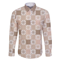 Hawaiian Palaka Quilt Pattern Family Matching Short Sleeve Bodycon Dress and Hawaiian Shirt Hawaii Culture Pineapple LT9 Dad's Shirt - Long Sleeve Beige - Polynesian Pride