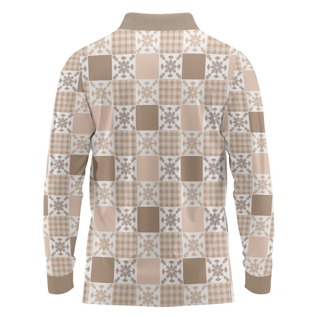 Hawaiian Palaka Quilt Pattern Long Sleeve Polo Shirt Hawaii Culture Pineapple - Polynesian Pride