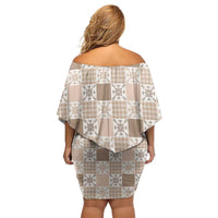 Hawaiian Palaka Quilt Pattern Off Shoulder Short Dress Hawaii Culture Pineapple - Polynesian Pride