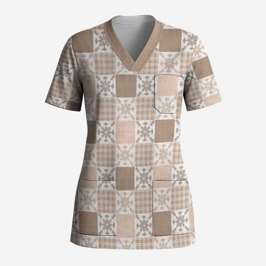 Hawaiian Palaka Quilt Pattern Scrub Top Hawaii Culture Pineapple - Polynesian Pride