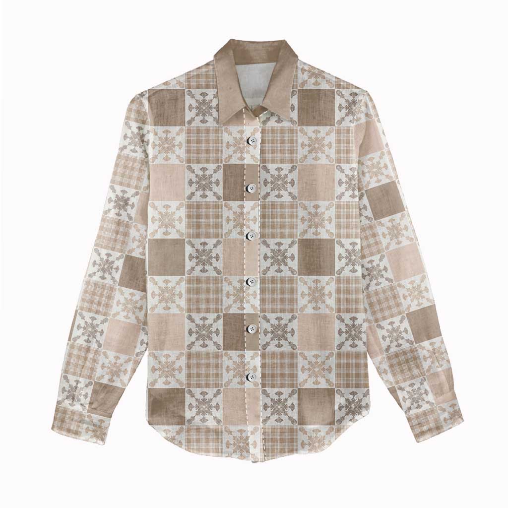 Hawaiian Palaka Quilt Pattern Women Casual Shirt Hawaii Culture Pineapple - Polynesian Pride