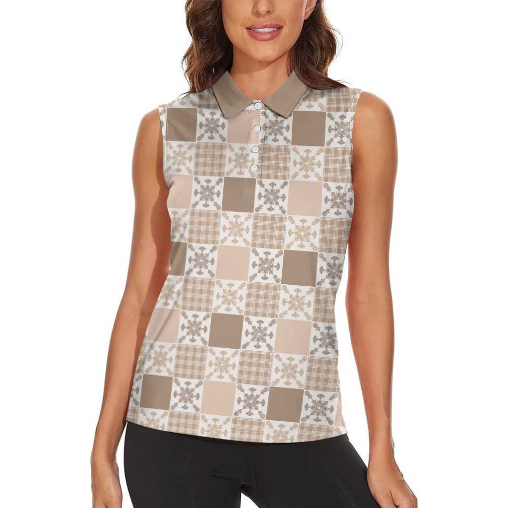 Hawaiian Palaka Quilt Pattern Women Sleeveless Polo Shirt Hawaii Culture Pineapple - Polynesian Pride