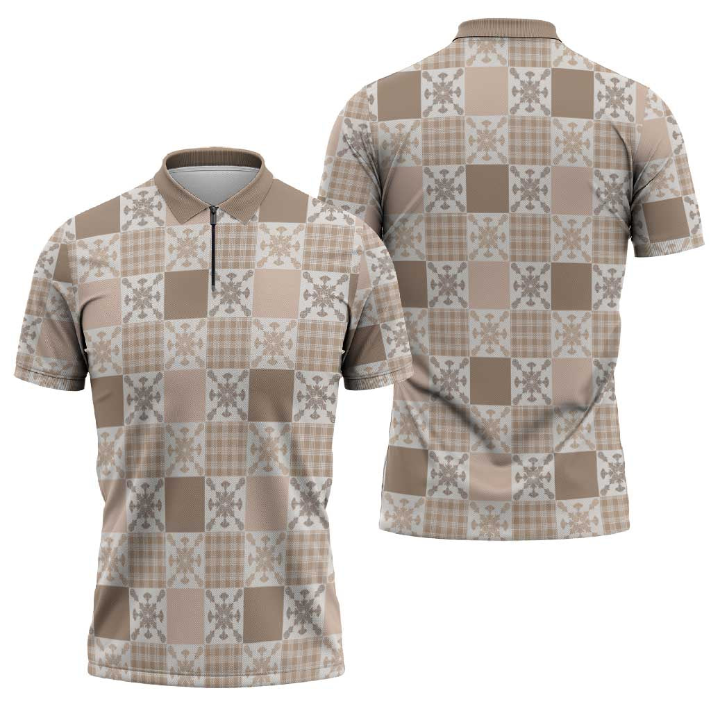 Hawaiian Palaka Quilt Pattern Zipper Polo Shirt Hawaii Culture Pineapple - Polynesian Pride