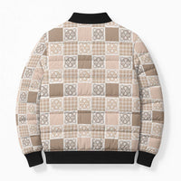 Hawaiian Palaka Quilt Pattern Bomber Puffer Jacket Hawaii Culture Tropical Flowers Mix - Polynesian Pride