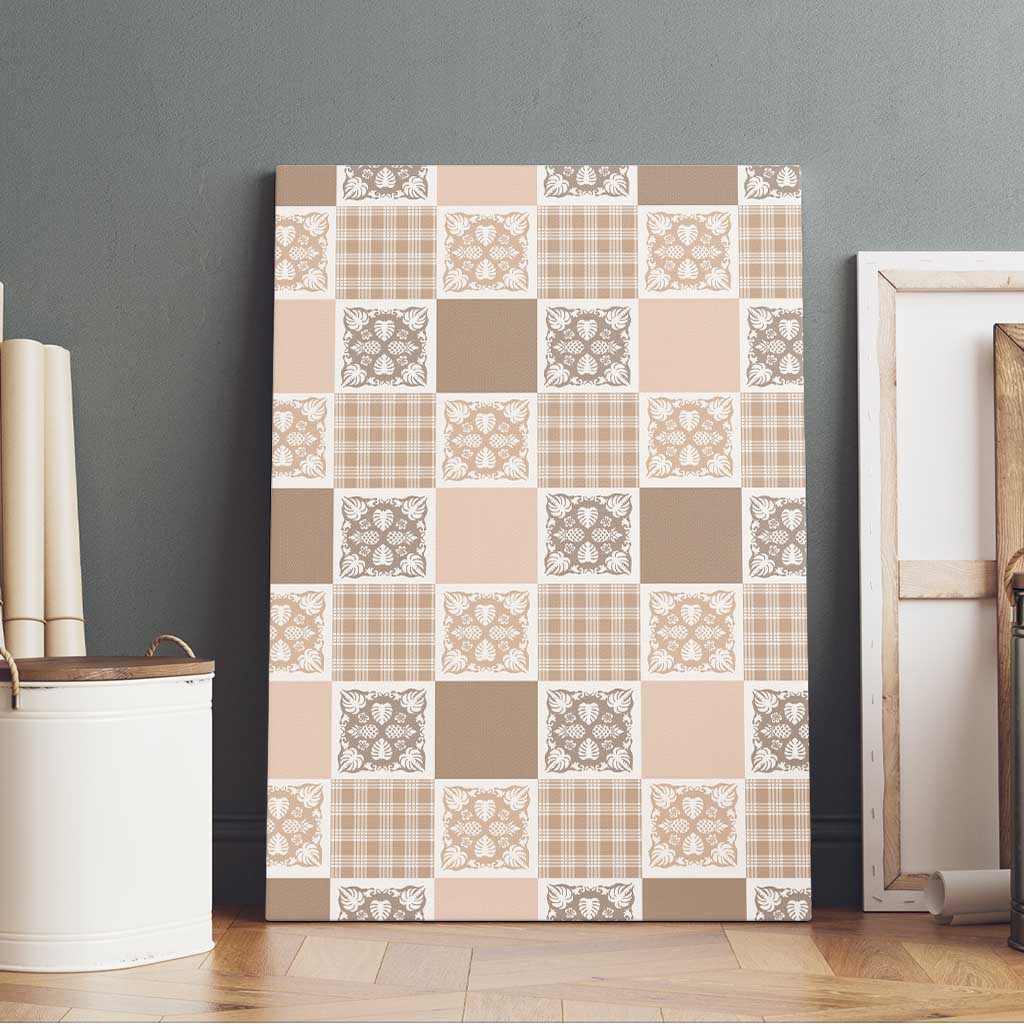 Hawaiian Palaka Quilt Pattern Canvas Wall Art Hawaii Culture Tropical Flowers Mix - Polynesian Pride