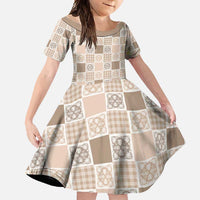 Hawaiian Palaka Quilt Pattern Family Matching Long Sleeve Bodycon Dress and Hawaiian Shirt Hawaii Culture Tropical Flowers Mix - Polynesian Pride