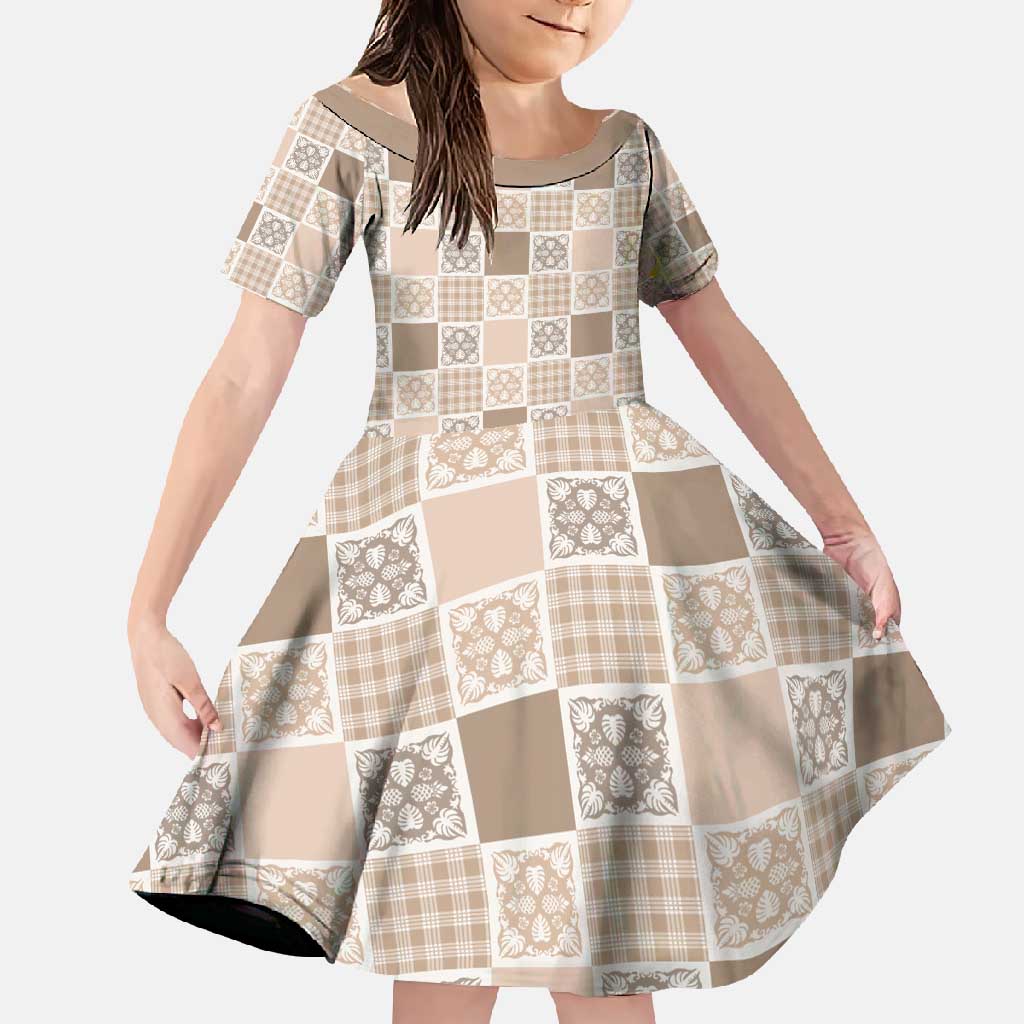 Hawaiian Palaka Quilt Pattern Family Matching Mermaid Dress and Hawaiian Shirt Hawaii Culture Tropical Flowers Mix - Polynesian Pride