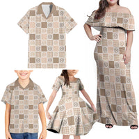 Hawaiian Palaka Quilt Pattern Family Matching Off Shoulder Maxi Dress and Hawaiian Shirt Hawaii Culture Tropical Flowers Mix - Polynesian Pride