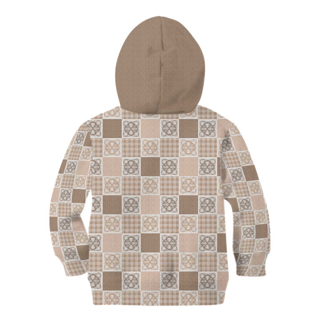 Hawaiian Palaka Quilt Pattern Kid Hoodie Hawaii Culture Tropical Flowers Mix - Polynesian Pride