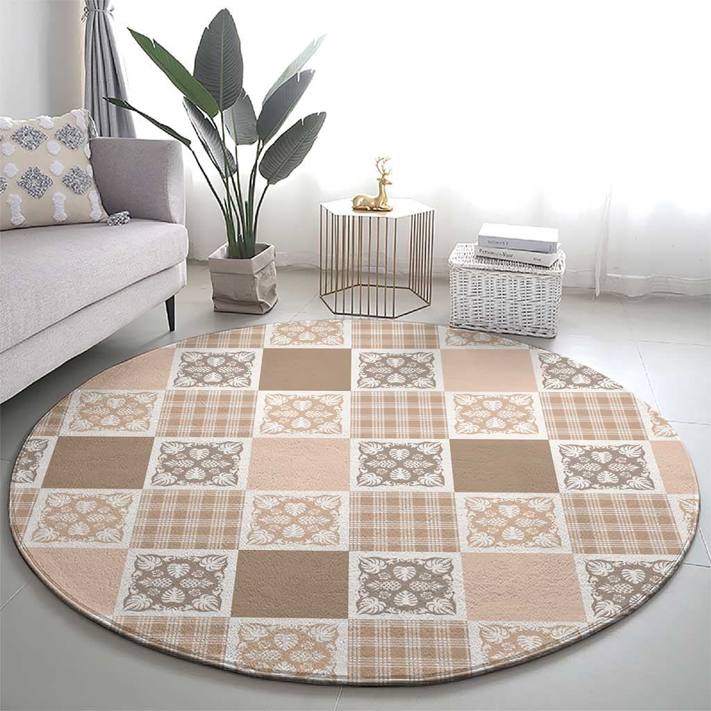 Hawaiian Palaka Quilt Pattern Round Carpet Hawaii Culture Tropical Flowers Mix - Polynesian Pride