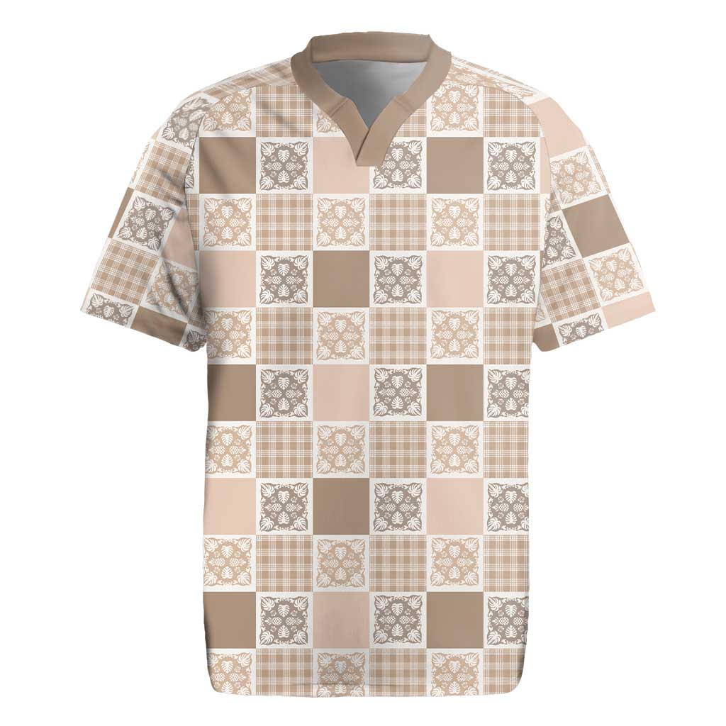 Hawaiian Palaka Quilt Pattern Rugby Jersey Hawaii Culture Tropical Flowers Mix - Polynesian Pride