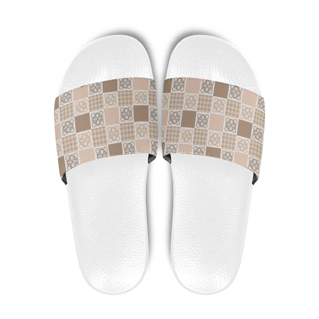 Hawaiian Palaka Quilt Pattern Slide Sandals Hawaii Culture Tropical Flowers Mix - Polynesian Pride