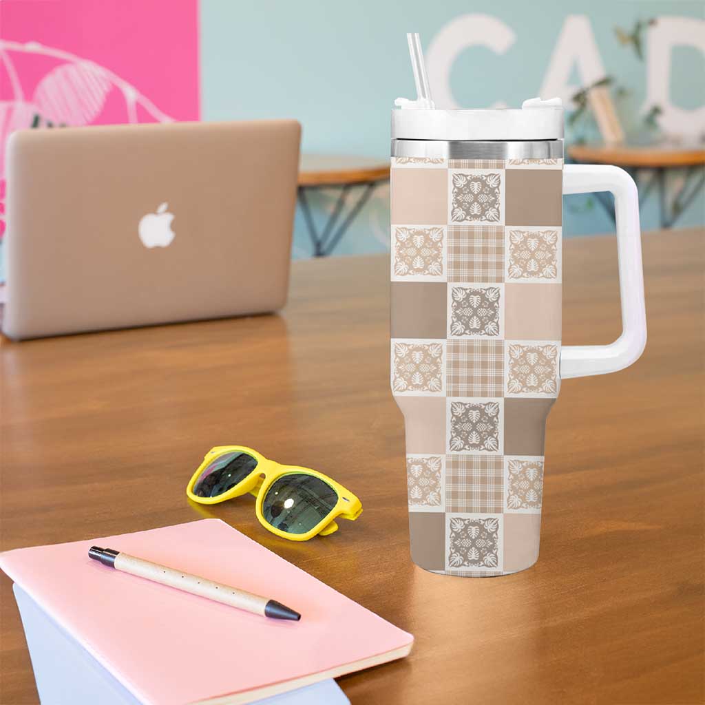 Hawaiian Palaka Quilt Pattern Tumbler With Handle Hawaii Culture Tropical Flowers Mix - Polynesian Pride