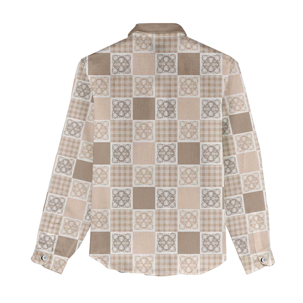 Hawaiian Palaka Quilt Pattern Women Casual Shirt Hawaii Culture Tropical Flowers Mix - Polynesian Pride