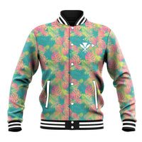 Seamless Hawaiian Quilt Pattern Baseball Jacket Hawaii Culture Palm Leaf Tropical - Polynesian Pride