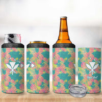 Seamless Hawaiian Quilt Pattern 4 in 1 Can Cooler Tumbler Hawaii Culture Palm Leaf Tropical - Polynesian Pride