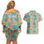 Seamless Hawaiian Quilt Pattern Couples Matching Off Shoulder Short Dress and Hawaiian Shirt Hawaii Culture Palm Leaf Tropical - Polynesian Pride