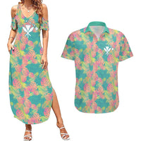 Personalised Seamless Hawaiian Quilt Pattern Couples Matching Summer Maxi Dress and Hawaiian Shirt Hawaii Culture Palm Leaf Tropical LT9 Beige - Polynesian Pride
