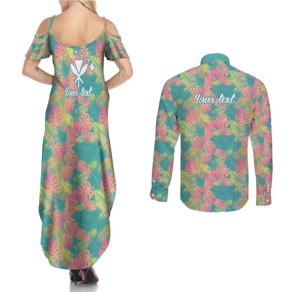 Personalised Seamless Hawaiian Quilt Pattern Couples Matching Summer Maxi Dress and Long Sleeve Button Shirt Hawaii Culture Palm Leaf Tropical LT9 - Polynesian Pride
