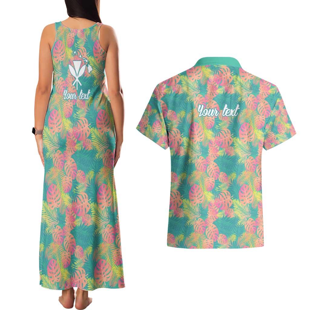 Seamless Hawaiian Quilt Pattern Couples Matching Tank Maxi Dress and Hawaiian Shirt Hawaii Culture Palm Leaf Tropical - Polynesian Pride