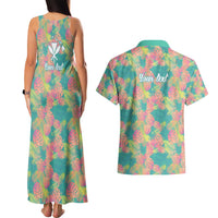 Seamless Hawaiian Quilt Pattern Couples Matching Tank Maxi Dress and Hawaiian Shirt Hawaii Culture Palm Leaf Tropical - Polynesian Pride