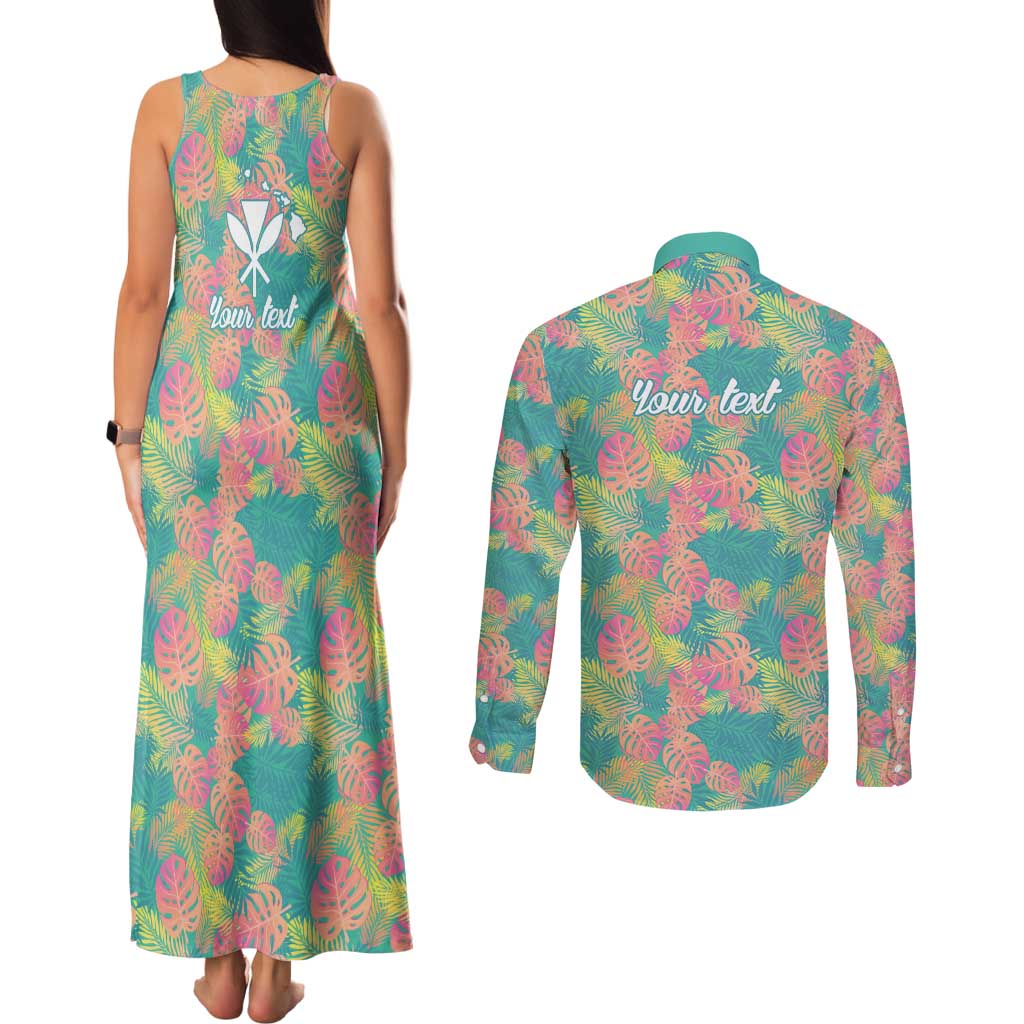 Seamless Hawaiian Quilt Pattern Couples Matching Tank Maxi Dress and Long Sleeve Button Shirt Hawaii Culture Palm Leaf Tropical - Polynesian Pride