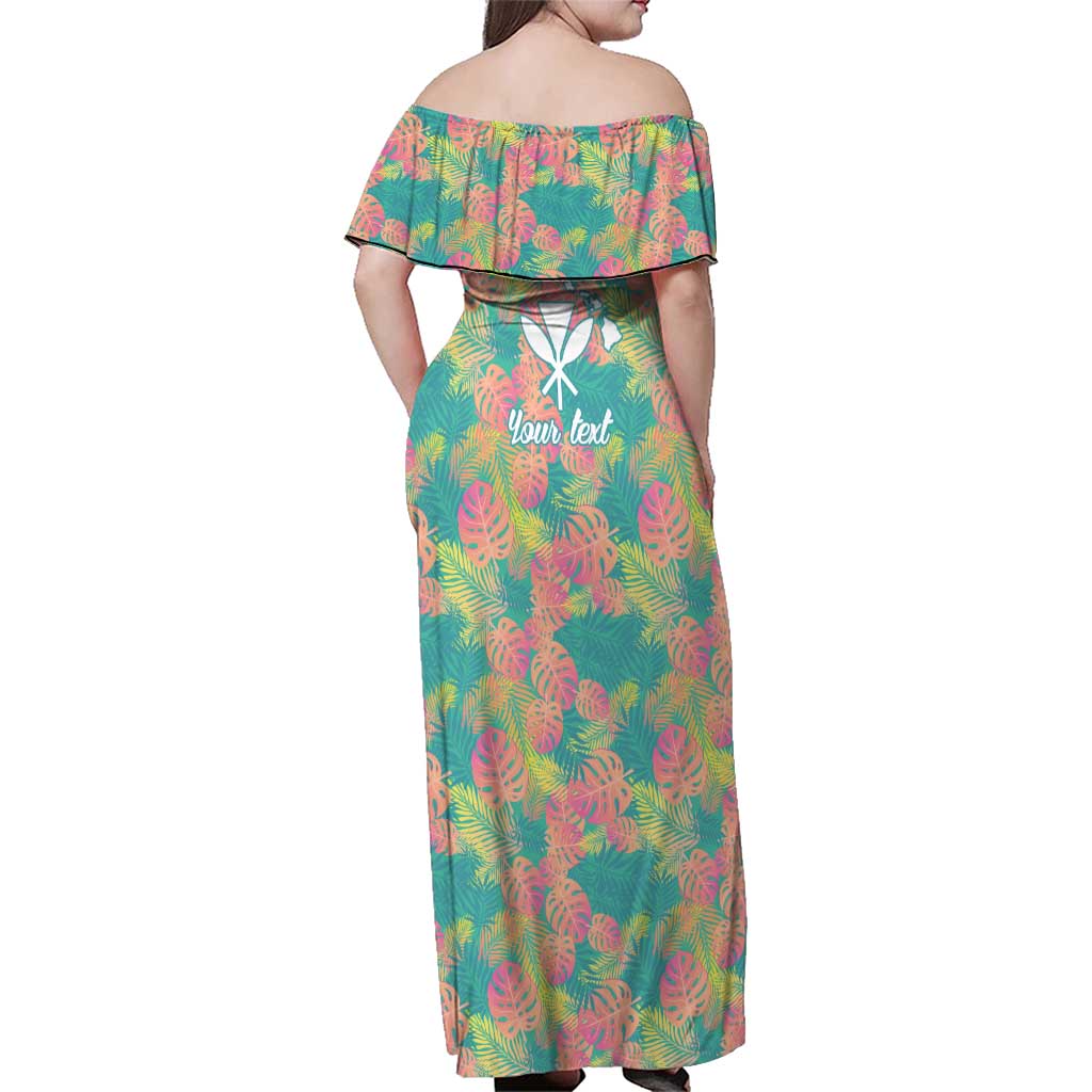 Seamless Hawaiian Quilt Pattern Family Matching Off Shoulder Maxi Dress and Hawaiian Shirt Hawaii Culture Palm Leaf Tropical - Polynesian Pride