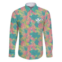 Seamless Hawaiian Quilt Pattern Family Matching Off Shoulder Short Dress and Hawaiian Shirt Hawaii Culture Palm Leaf Tropical - Polynesian Pride