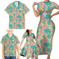 Seamless Hawaiian Quilt Pattern Family Matching Short Sleeve Bodycon Dress and Hawaiian Shirt Hawaii Culture Palm Leaf Tropical - Polynesian Pride