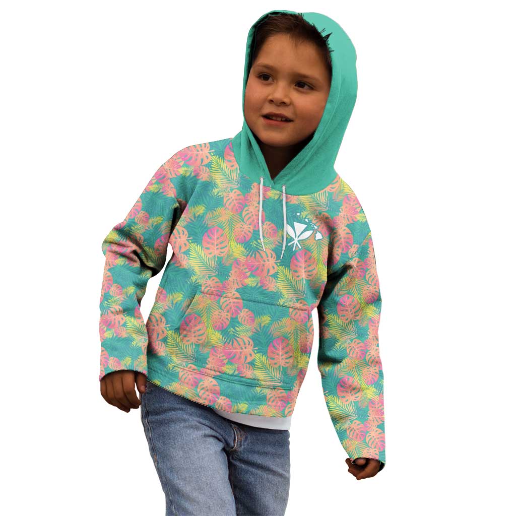 Seamless Hawaiian Quilt Pattern Kid Hoodie Hawaii Culture Palm Leaf Tropical - Polynesian Pride