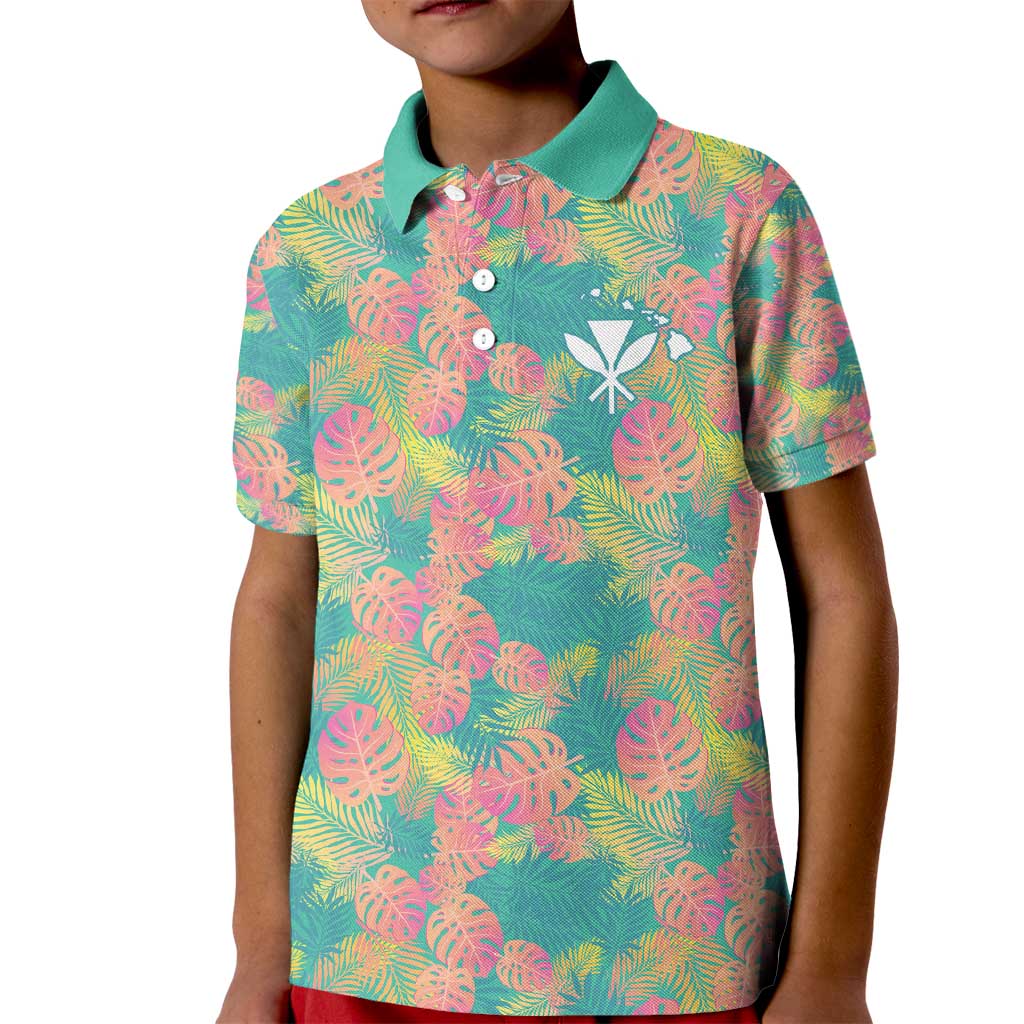 Seamless Hawaiian Quilt Pattern Kid Polo Shirt Hawaii Culture Palm Leaf Tropical - Polynesian Pride