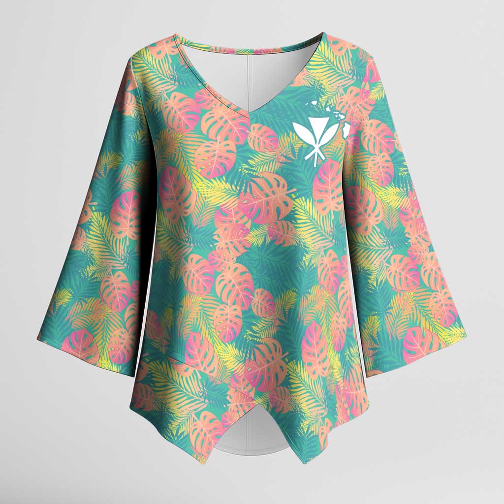 Seamless Hawaiian Quilt Pattern Kimono Sleeve Blouse Hawaii Culture Palm Leaf Tropical - Polynesian Pride
