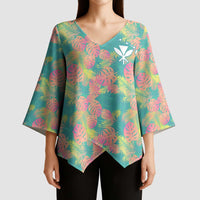 Seamless Hawaiian Quilt Pattern Kimono Sleeve Blouse Hawaii Culture Palm Leaf Tropical - Polynesian Pride