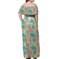Seamless Hawaiian Quilt Pattern Off Shoulder Maxi Dress Hawaii Culture Palm Leaf Tropical - Polynesian Pride