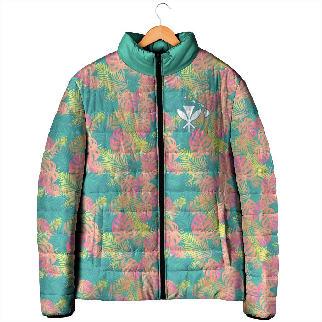 Seamless Hawaiian Quilt Pattern Padded Jacket Hawaii Culture Palm Leaf Tropical - Polynesian Pride