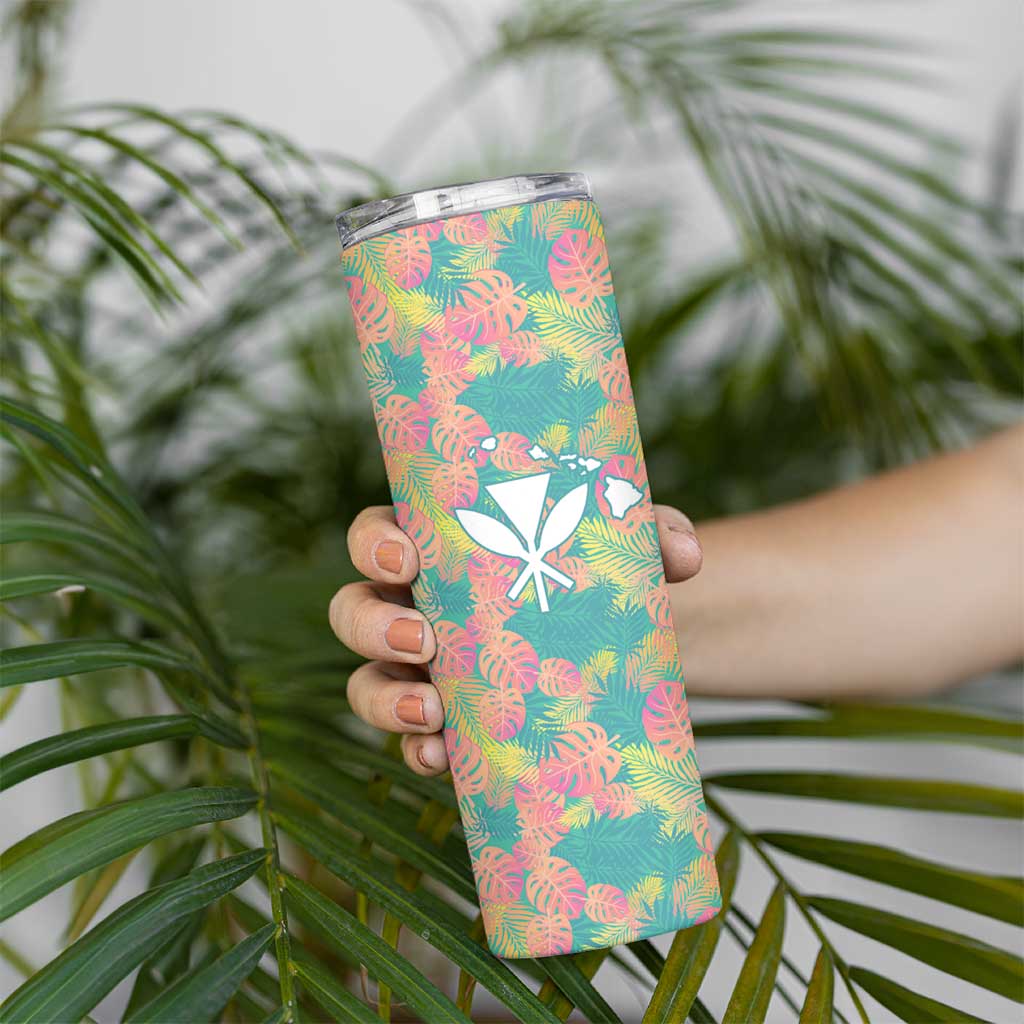 Seamless Hawaiian Quilt Pattern Skinny Tumbler Hawaii Culture Palm Leaf Tropical - Polynesian Pride