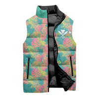 Seamless Hawaiian Quilt Pattern Sleeveless Puffer Jacket Hawaii Culture Palm Leaf Tropical - Polynesian Pride