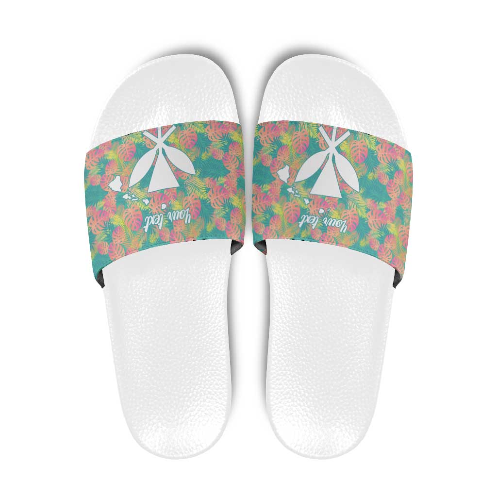 Seamless Hawaiian Quilt Pattern Slide Sandals Hawaii Culture Palm Leaf Tropical - Polynesian Pride