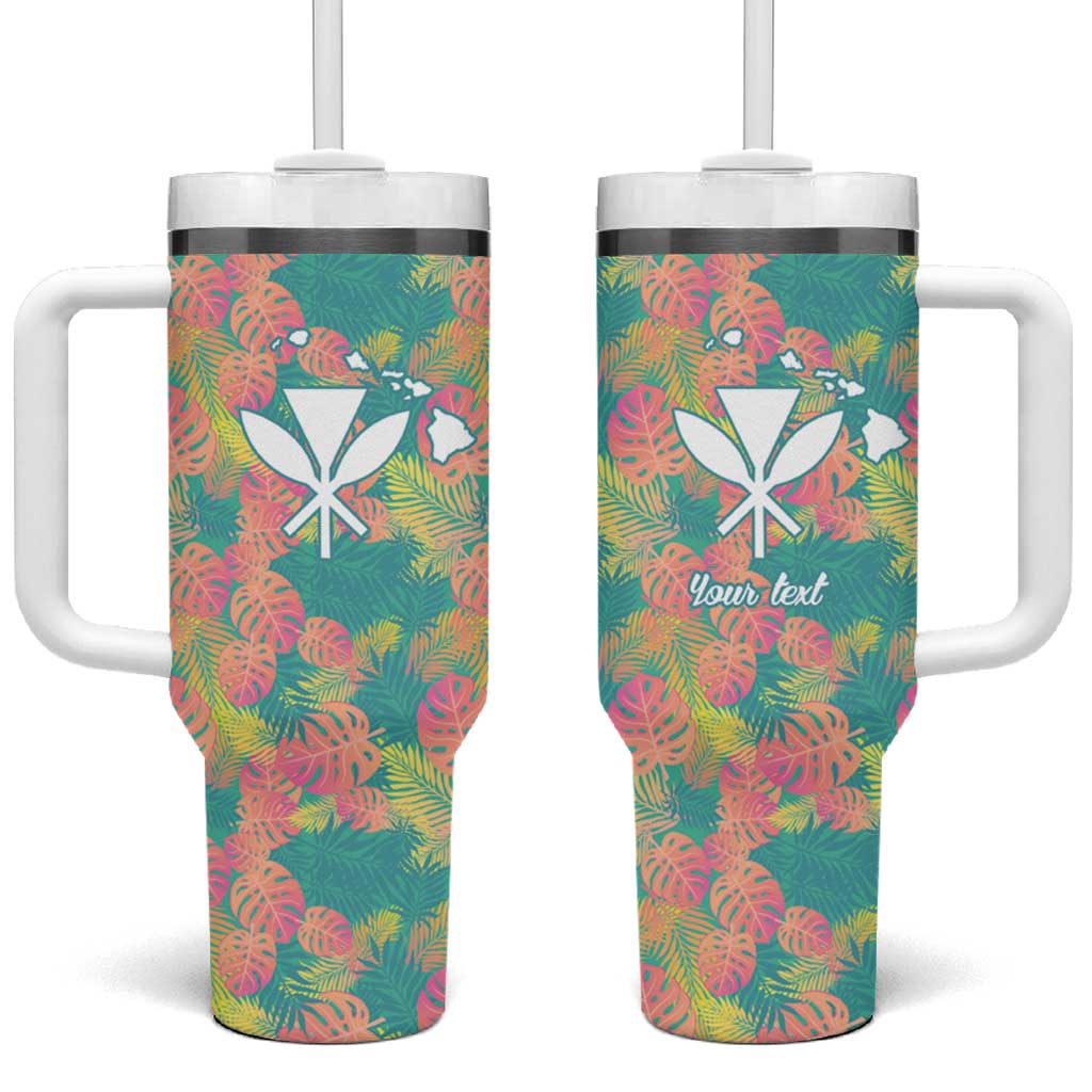 Seamless Hawaiian Quilt Pattern Tumbler With Handle Hawaii Culture Palm Leaf Tropical - Polynesian Pride