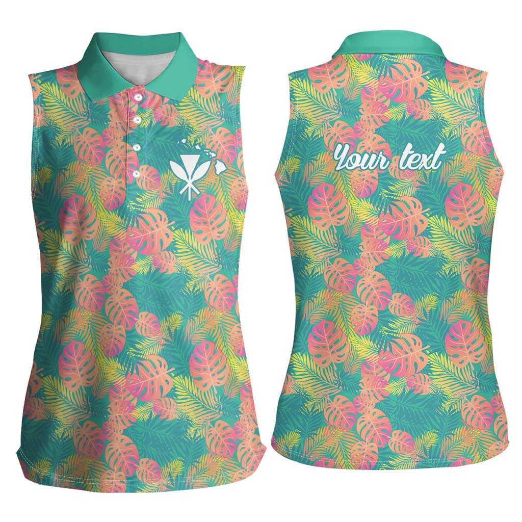 Seamless Hawaiian Quilt Pattern Women Sleeveless Polo Shirt Hawaii Culture Palm Leaf Tropical - Polynesian Pride