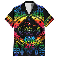 Tonga LGBT Family Matching Puletasi Dress and Hawaiian Shirt Love Is Love Ngatu Rainbow Water Color LT9 Dad's Shirt - Short Sleeve Black - Polynesian Pride
