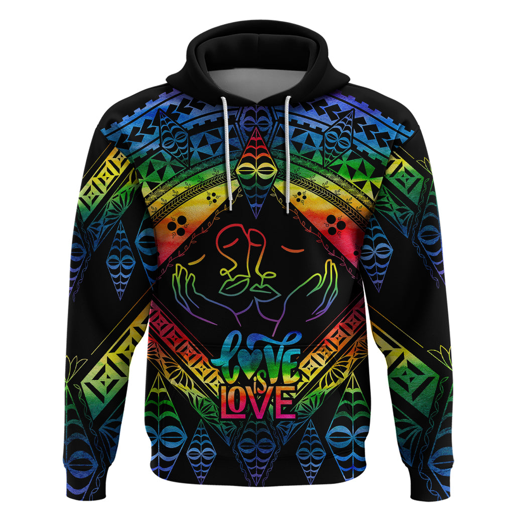 Tonga LGBT Hoodie Love Is Love Ngatu Rainbow Water Color LT9 Black - Polynesian Pride