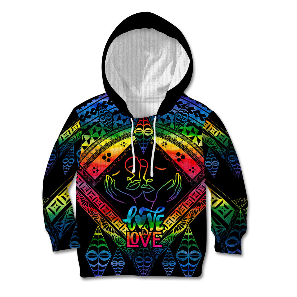 Tonga LGBT Kid Hoodie Love Is Love Ngatu Rainbow Water Color LT9 Hoodie Black - Polynesian Pride