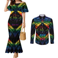 personalised-tonga-lgbt-couples-matching-mermaid-dress-and-long-sleeve-button-shirts-love-is-love-ngatu-rainbow-water-color