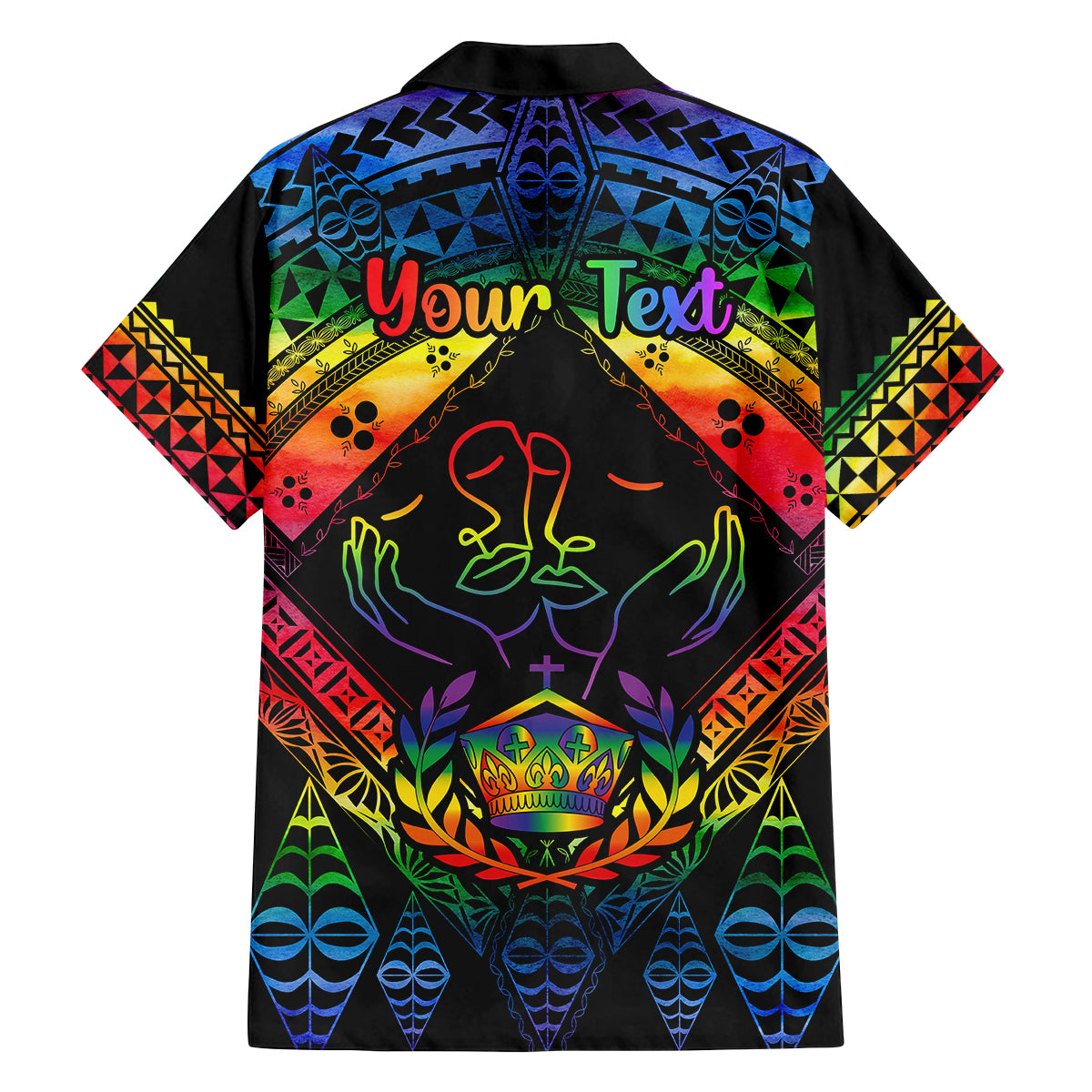 Personalised Tonga LGBT Family Matching Puletasi Dress and Hawaiian Shirt Love Is Love Ngatu Rainbow Water Color LT9 - Polynesian Pride